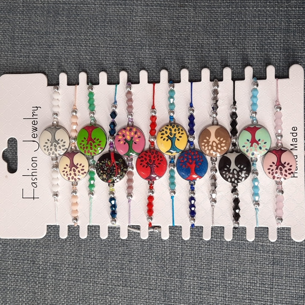 Bracelet Adjustable Beaded Corded Tree of Life 12 Pieces Assorted Set